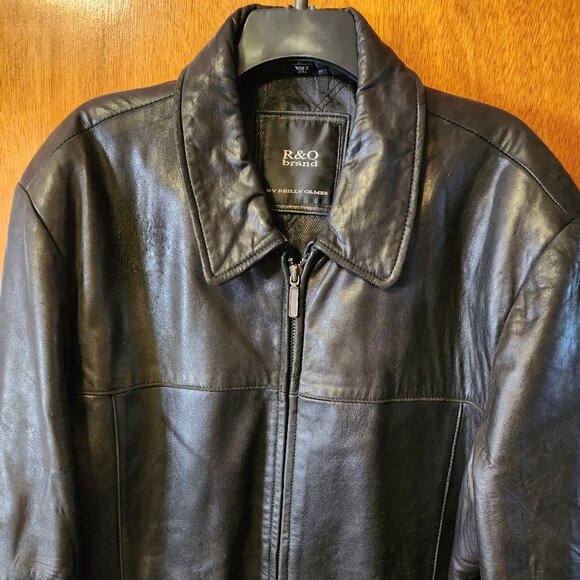 Men's 2XLT R&O By Reilly Olmes Full Zip Black Leather Bomber Jacket/Coat - Picture 1 of 12